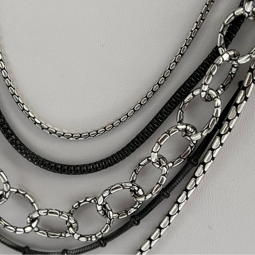 𝅺Brighton Pebble Cascade Layered Multi Strand Silver Necklace - Picture 9 of 12